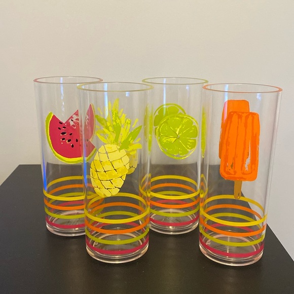 Other - Set of Four Summer Outdoor Plastic Drinking Glasses Cups Fruit and Popsicles